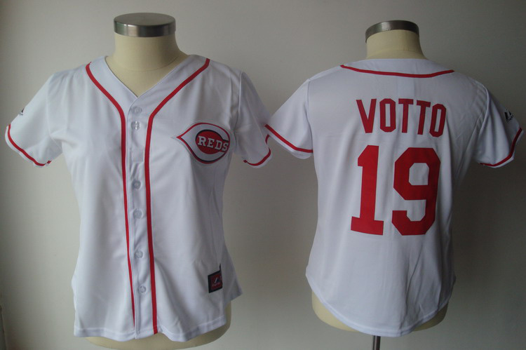 Reds #19 Joey Votto White Women's Fashion Stitched MLB Jersey - Click Image to Close